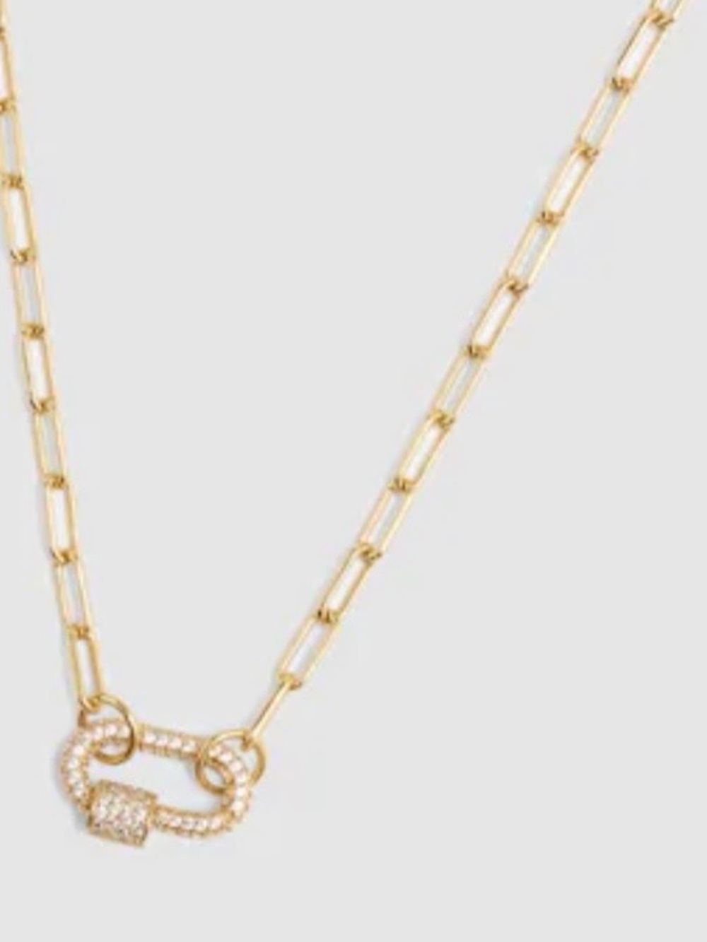 Gold Pave Carabiner Paperclip Necklace